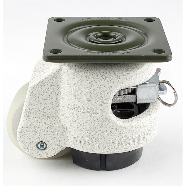 Foot Master Leveling Caster, Ratchet, 50 mm PU Wheel, 73x73 mm Plate, Swivel, 250 kg Cap, NBR Foot Pad, Ivory GDR-60-F-HUP - main